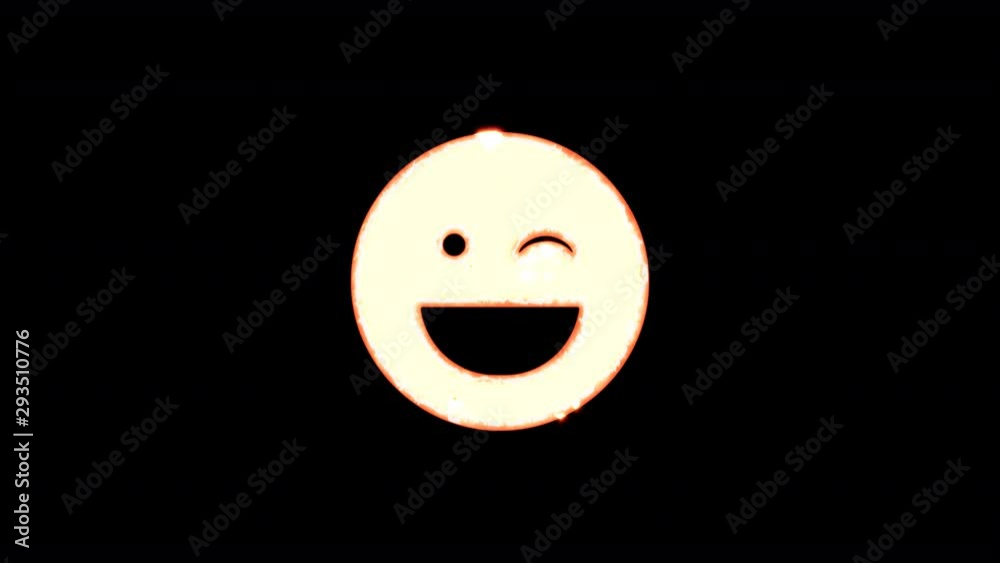 Symbol laugh wink burns out of transparency, then burns again. Alpha channel Premultiplied - Matted with color black Symbol laugh wink burns out of transparency, then burns again. Alpha channel Premultiplied - Matted with color black