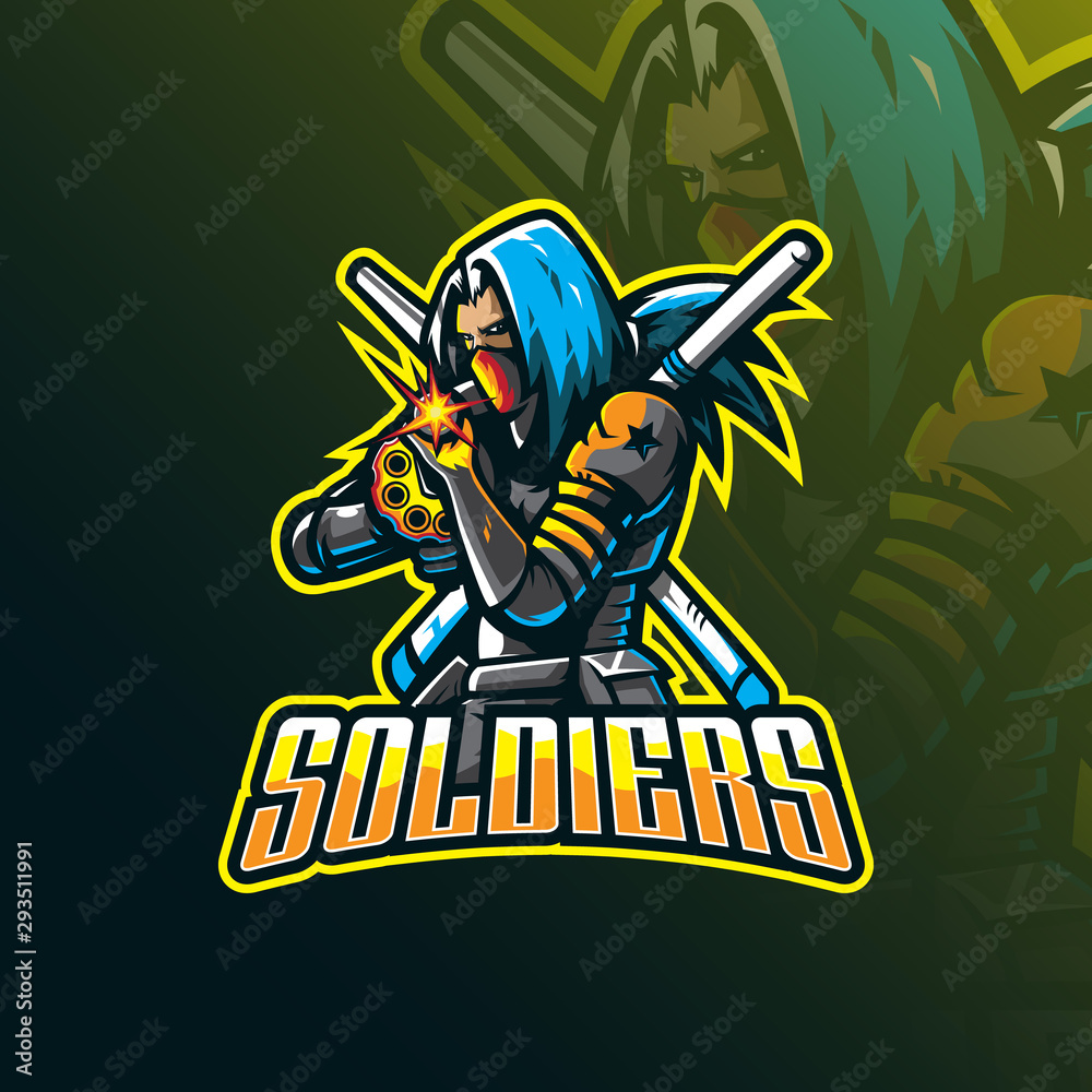 soldier mascot logo design vector with modern illustration concept style for badge, emblem and tshirt printing. soldier illustration with guns.