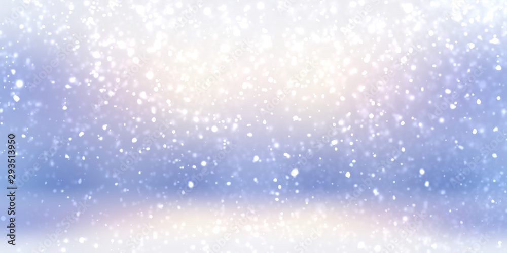 Obraz premium Christmas amazing snow room 3d illustration. Winter festive soft background. Light blurry fantasy graphic. Wonderful delicate backdrop.