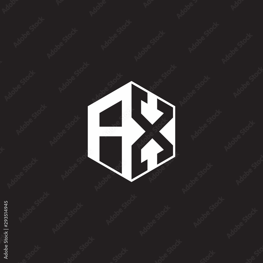 AX Logo monogram hexagon with black background negative space style AX Logo monogram hexagon with black background negative space style