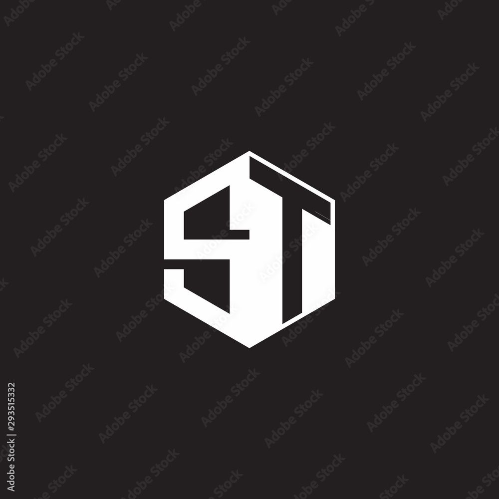 ST Logo monogram hexagon with black background negative space style ST Logo monogram hexagon with black background negative space style