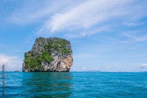 Small limestone island in the ocean, Thailand. 