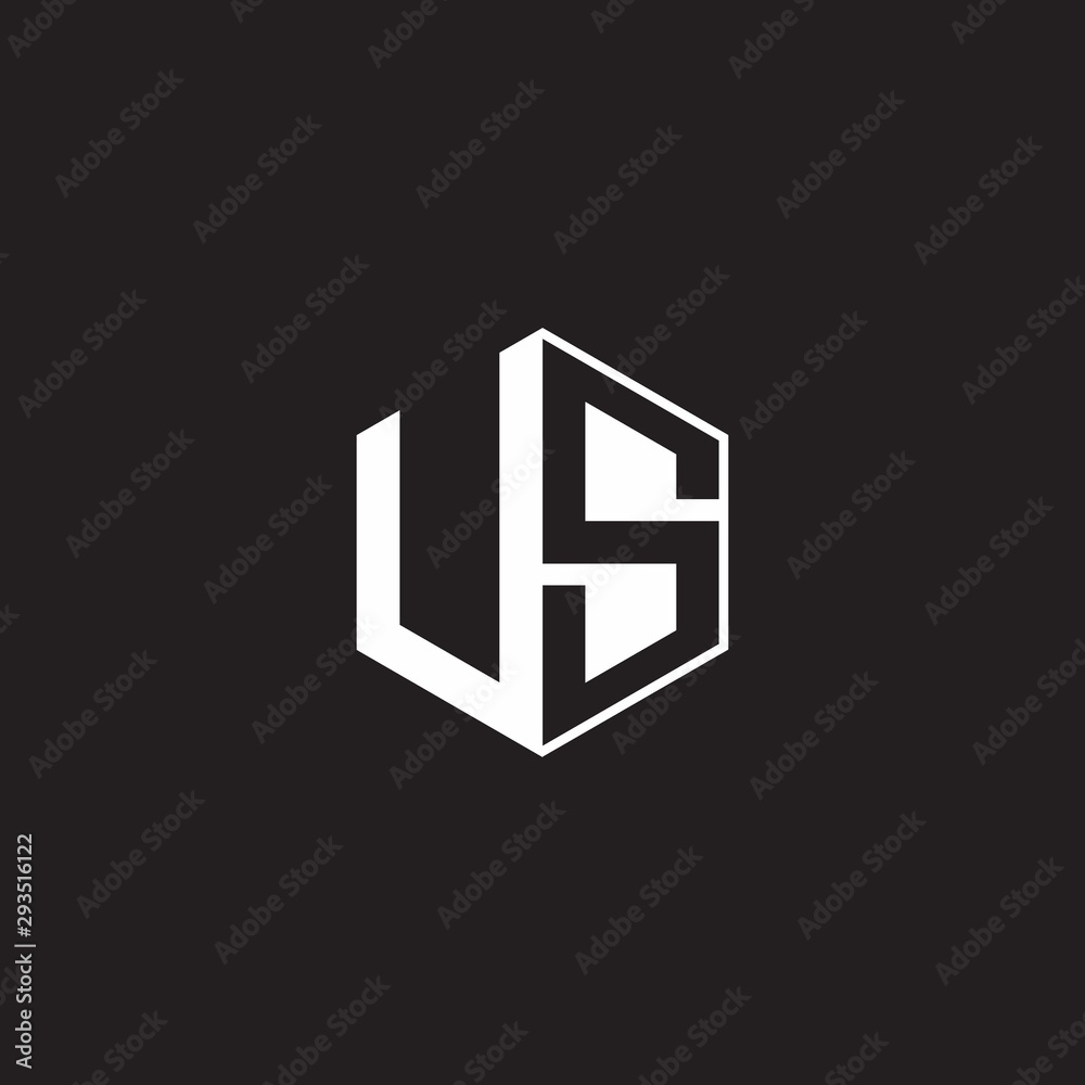 US Logo monogram hexagon with black background negative space style US Logo monogram hexagon with black background negative space style