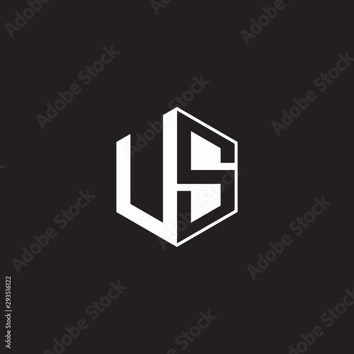US Logo monogram hexagon with black background negative space style