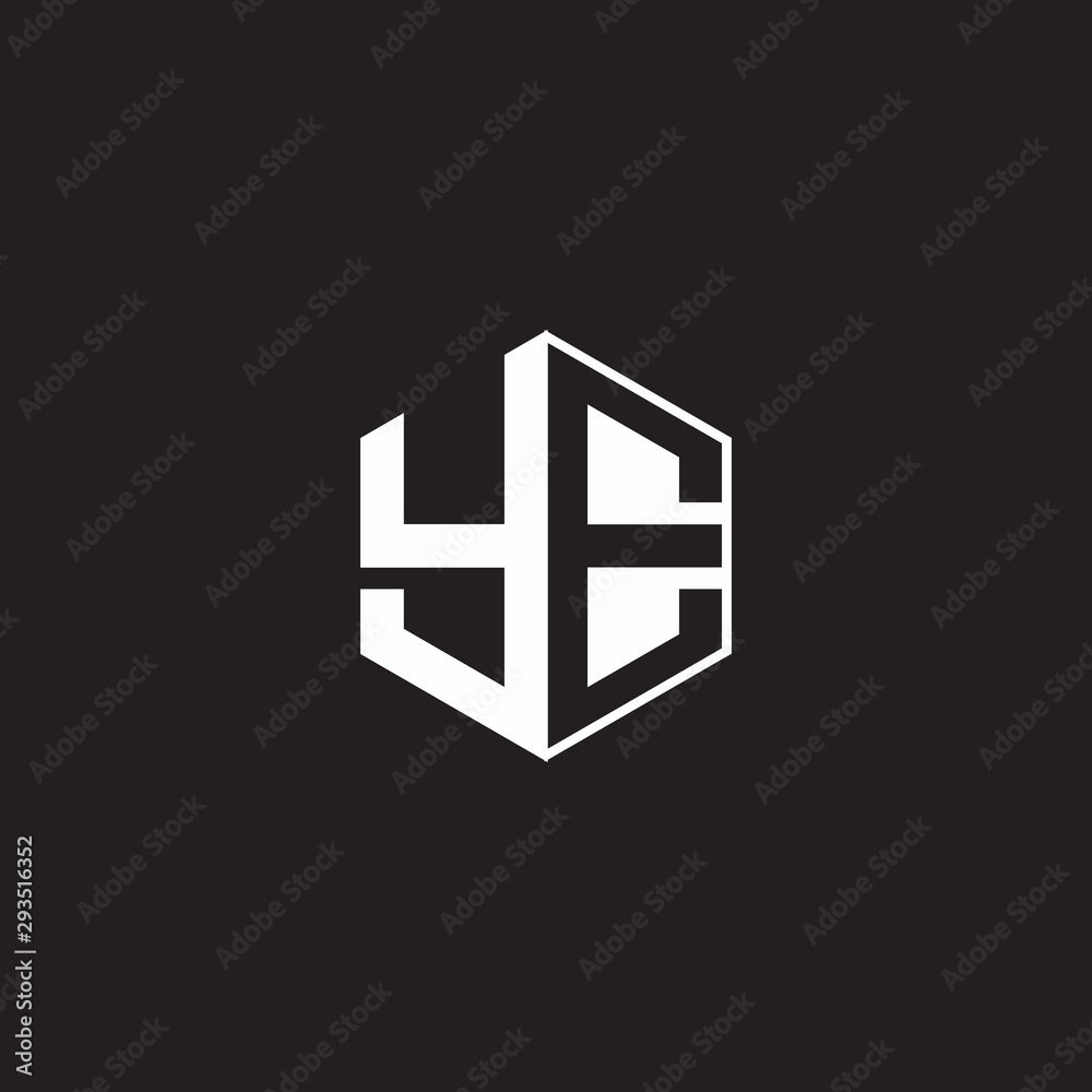 YE Logo monogram hexagon with black background negative space style YE Logo monogram hexagon with black background negative space style