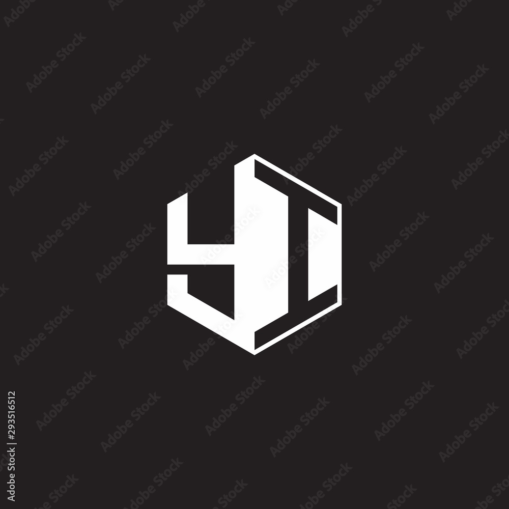 YI Logo monogram hexagon with black background negative space style YI Logo monogram hexagon with black background negative space style
