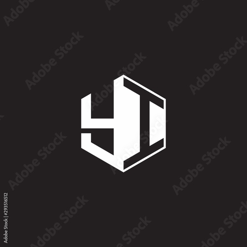 YI Logo monogram hexagon with black background negative space style