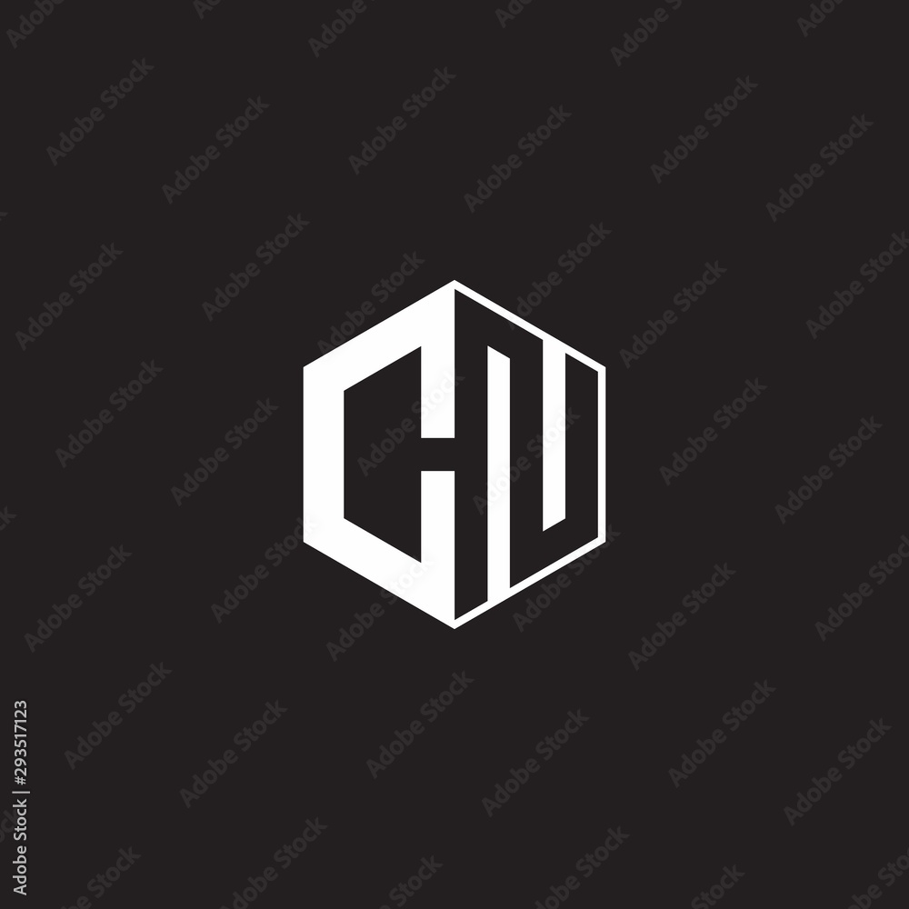CN Logo monogram hexagon with black background negative space style CN Logo monogram hexagon with black background negative space style