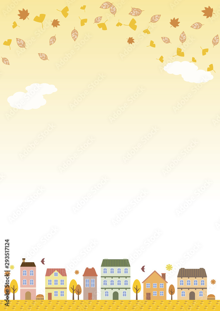 秋の空と町並みの背景イラスト 縦 秋の空と町並みの背景イラスト 縦