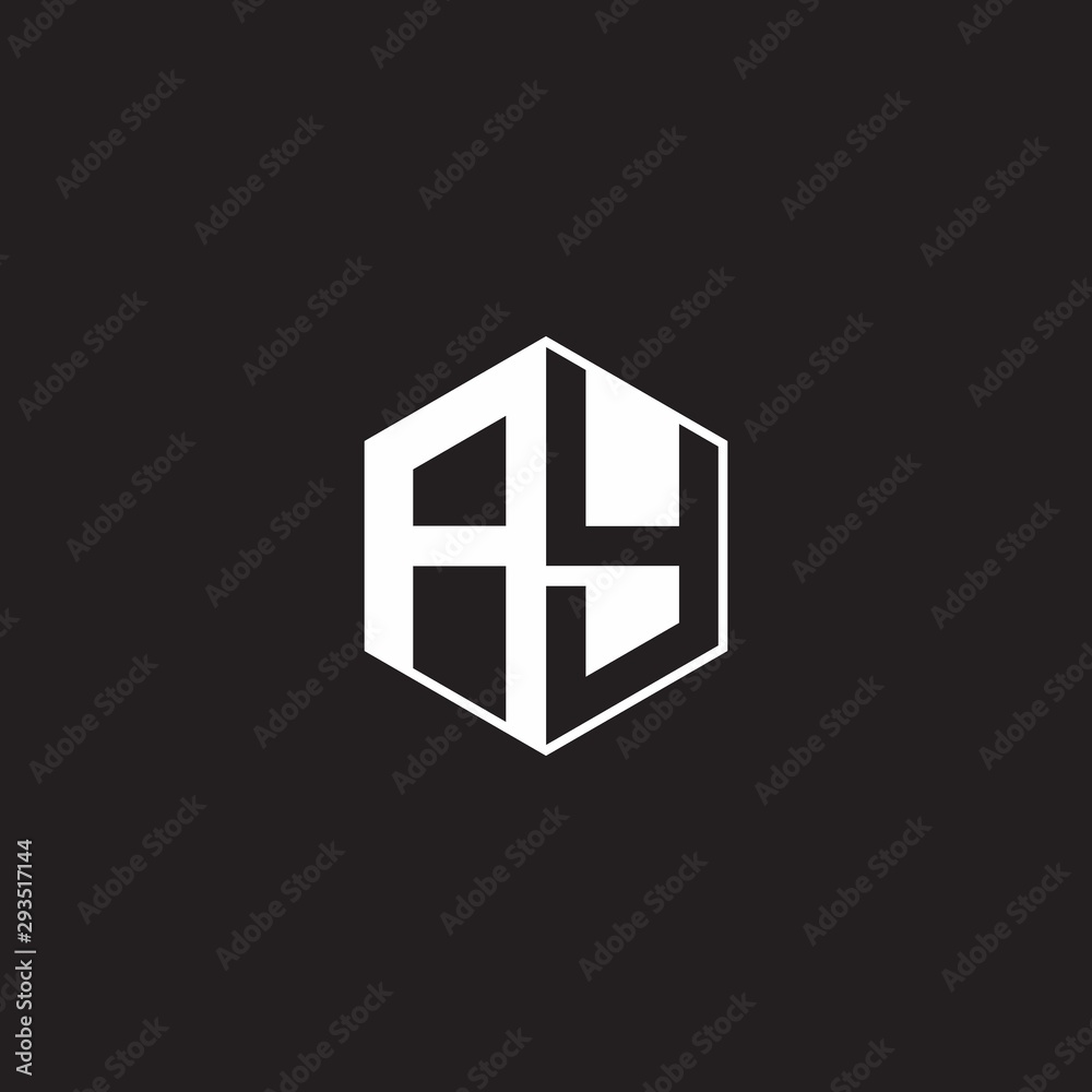 AY Logo monogram hexagon with black background negative space style AY Logo monogram hexagon with black background negative space style