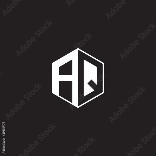 AQ Logo monogram hexagon with black background negative space style