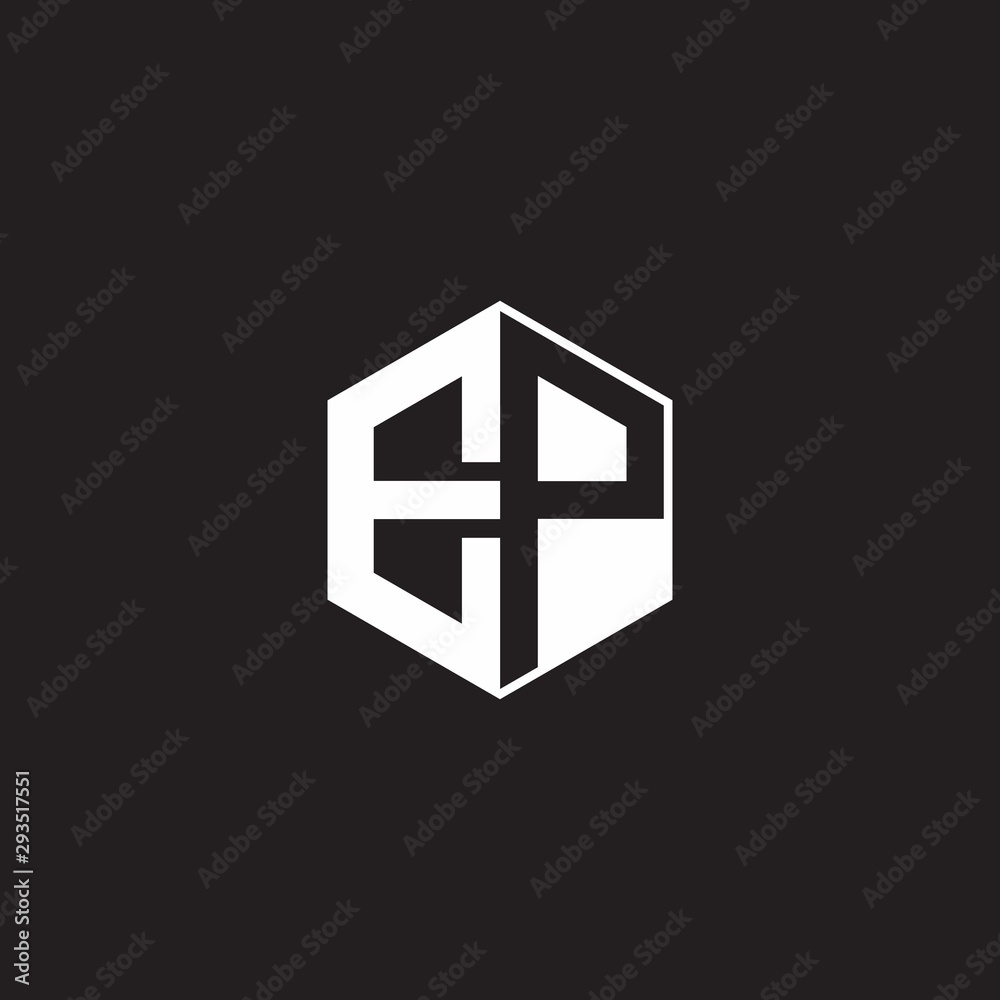 EP Logo monogram hexagon with black background negative space style EP Logo monogram hexagon with black background negative space style