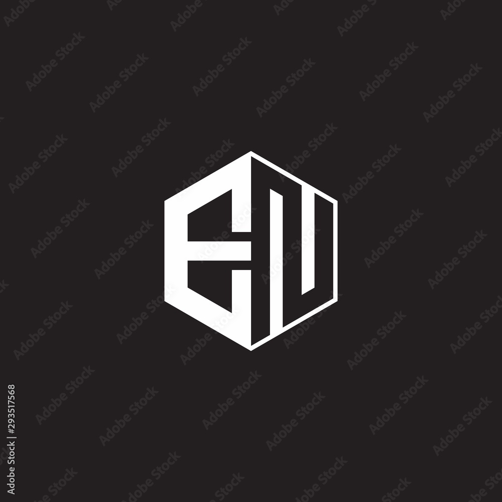 EN Logo monogram hexagon with black background negative space style EN Logo monogram hexagon with black background negative space style