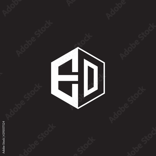 EO Logo monogram hexagon with black background negative space style