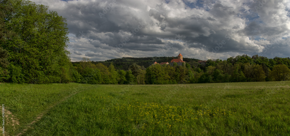 Landscape view on Veveri Castle. View point is located on Junak meadow (Junacka Louka) which is also a protected natural monument. Brno, Czech Republic.