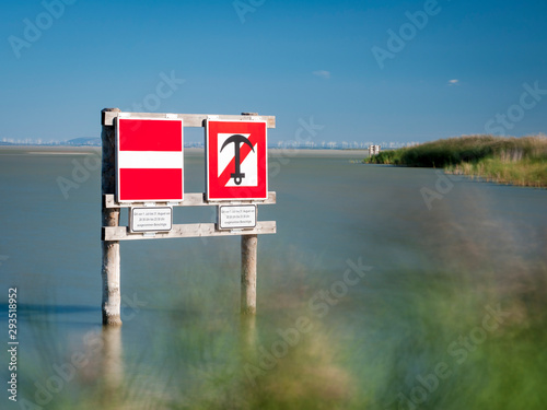 Sign with rules of water traffic for vessels on lake neusiedlersee