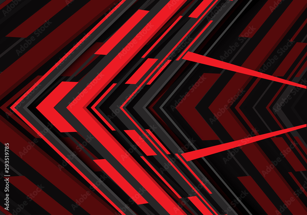 Abstract red black arrow geometric direction on grey blank space design ...