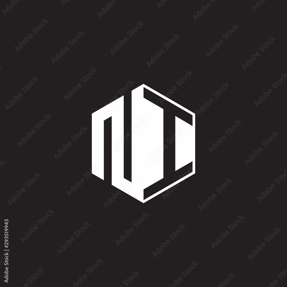 NI Logo monogram hexagon with black background negative space style NI Logo monogram hexagon with black background negative space style