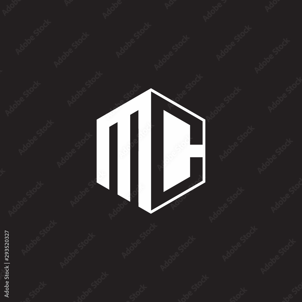 MC Logo monogram hexagon with black background negative space style MC Logo monogram hexagon with black background negative space style