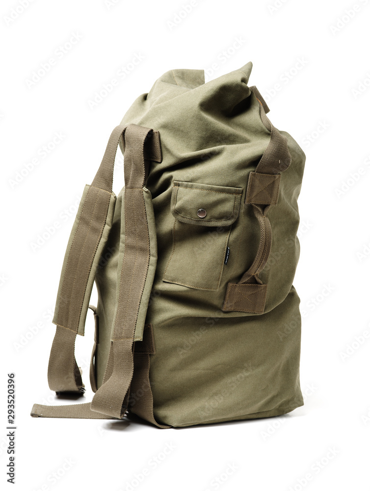 Backpack from fabric of color khaki on white background Backpack from fabric of color khaki on white background