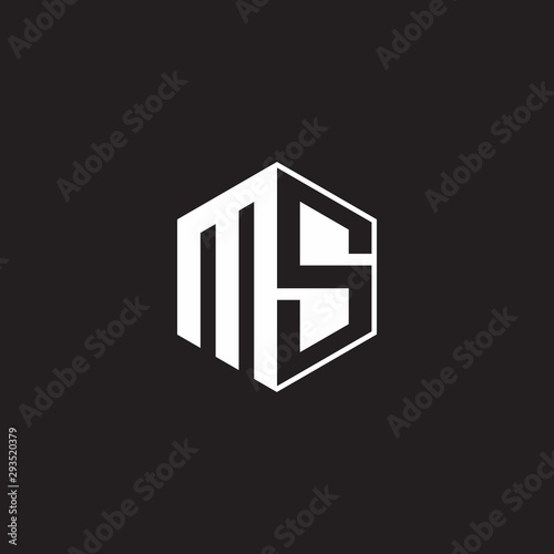 MS Logo monogram hexagon with black background negative space style