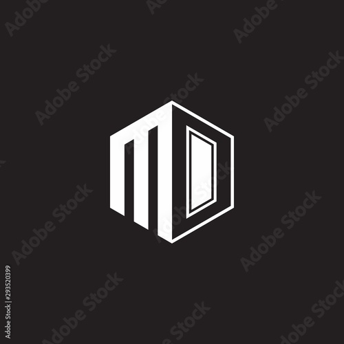 MO Logo monogram hexagon with black background negative space style