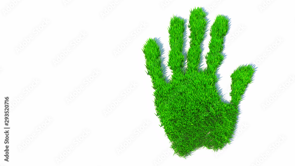 Concept or conceptual green grass handprint isolated on white background. A metaphor for ecology, environment, recycle, nature conservation, pring or protection against global warming 3d illustration Concept or conceptual green grass handprint isolated on white background. A metaphor for ecology, environment, recycle, nature conservation, pring or protection against global warming 3d illustration