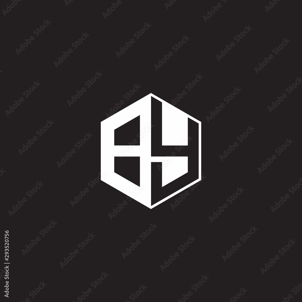 BY Logo monogram hexagon with black background negative space style BY Logo monogram hexagon with black background negative space style