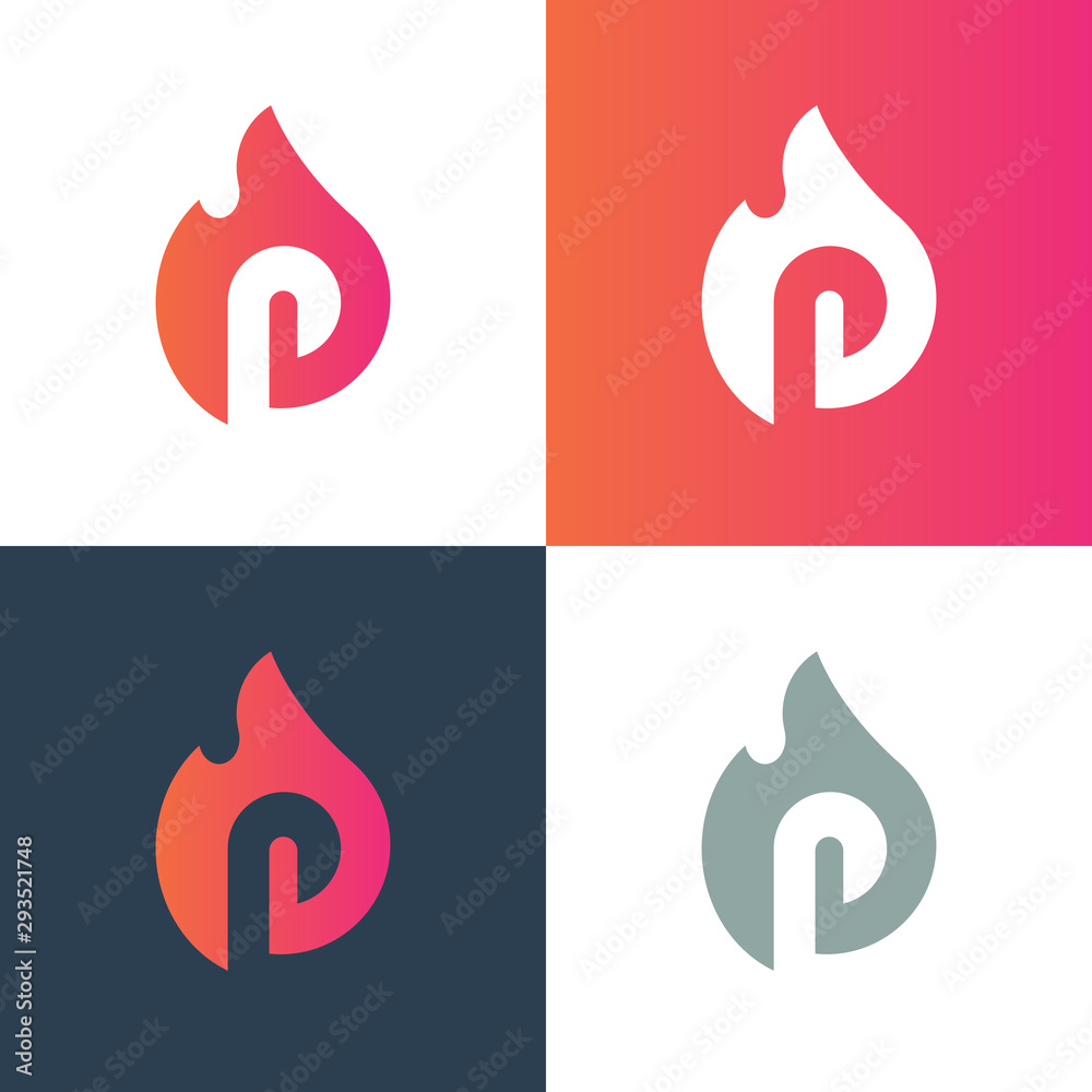 Initial letter P with fire, burning alphabet P logo - Vector - obrazy, fototapety, plakaty 