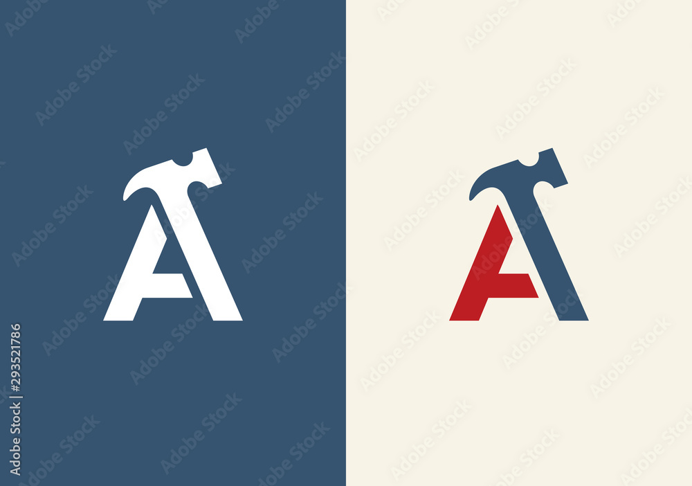 Initial letter A and hammer symbol, vector logo illustration design Initial letter A and hammer symbol, vector logo illustration design