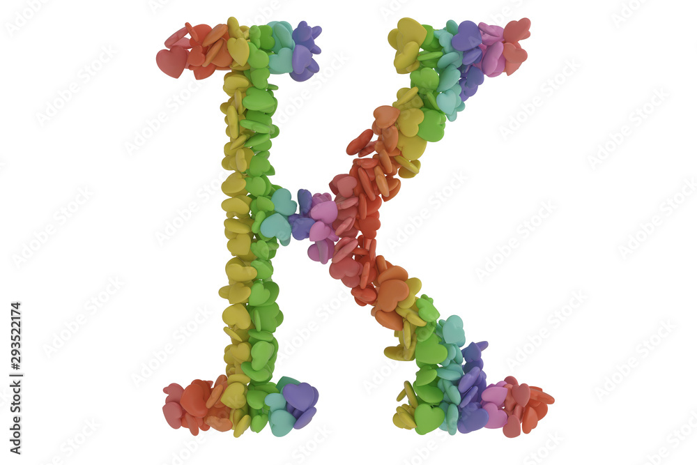 Colored heart alphabet  Isolated on white background. 3d illustration