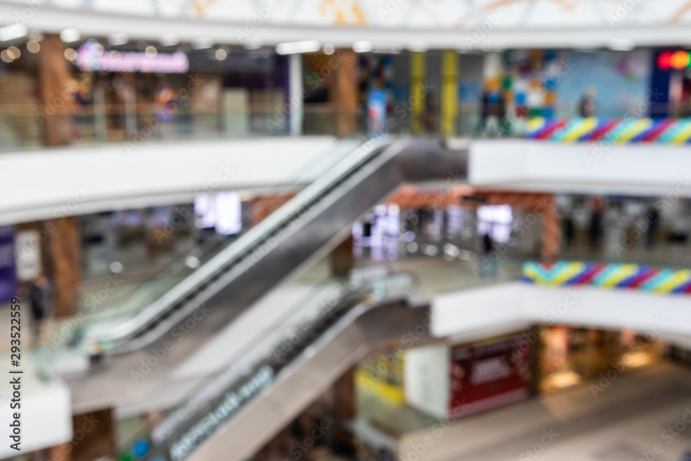 Shopping mall, retail store interior, abstract blur background