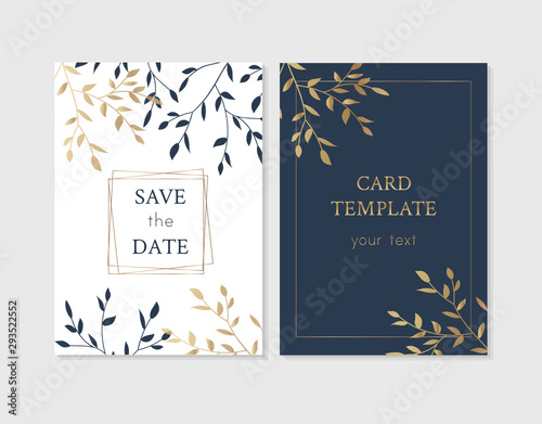 Wedding invitation with leaves blue