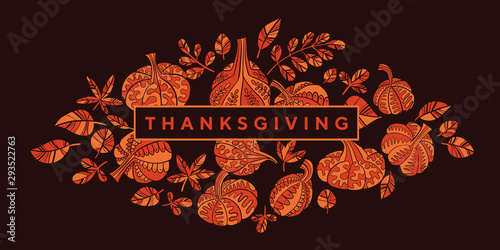 Black and orange folk style pumpkins design element