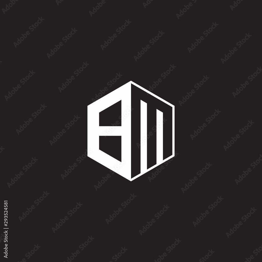 BM Logo monogram hexagon with black background negative space style BM Logo monogram hexagon with black background negative space style