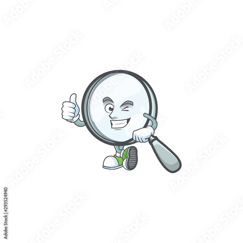 Thumbs up magnifying glass isolated on white background photo