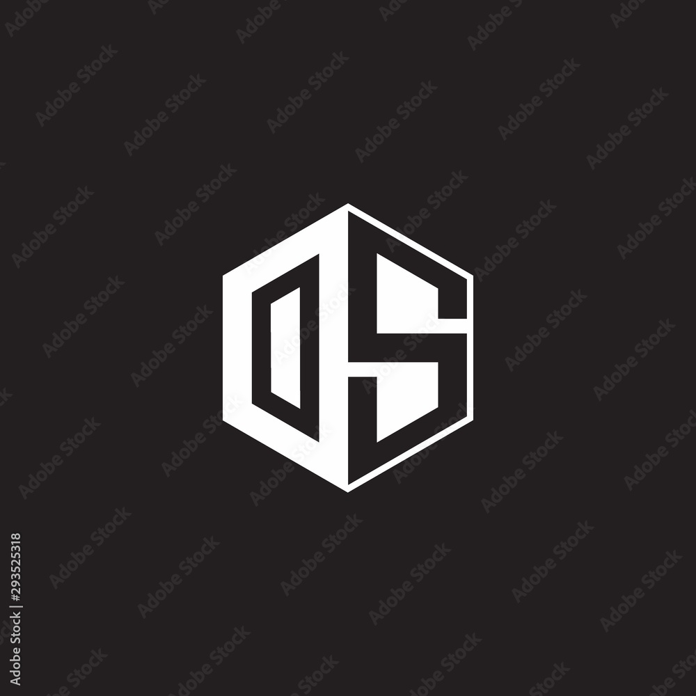 OS Logo monogram hexagon with black background negative space style OS Logo monogram hexagon with black background negative space style
