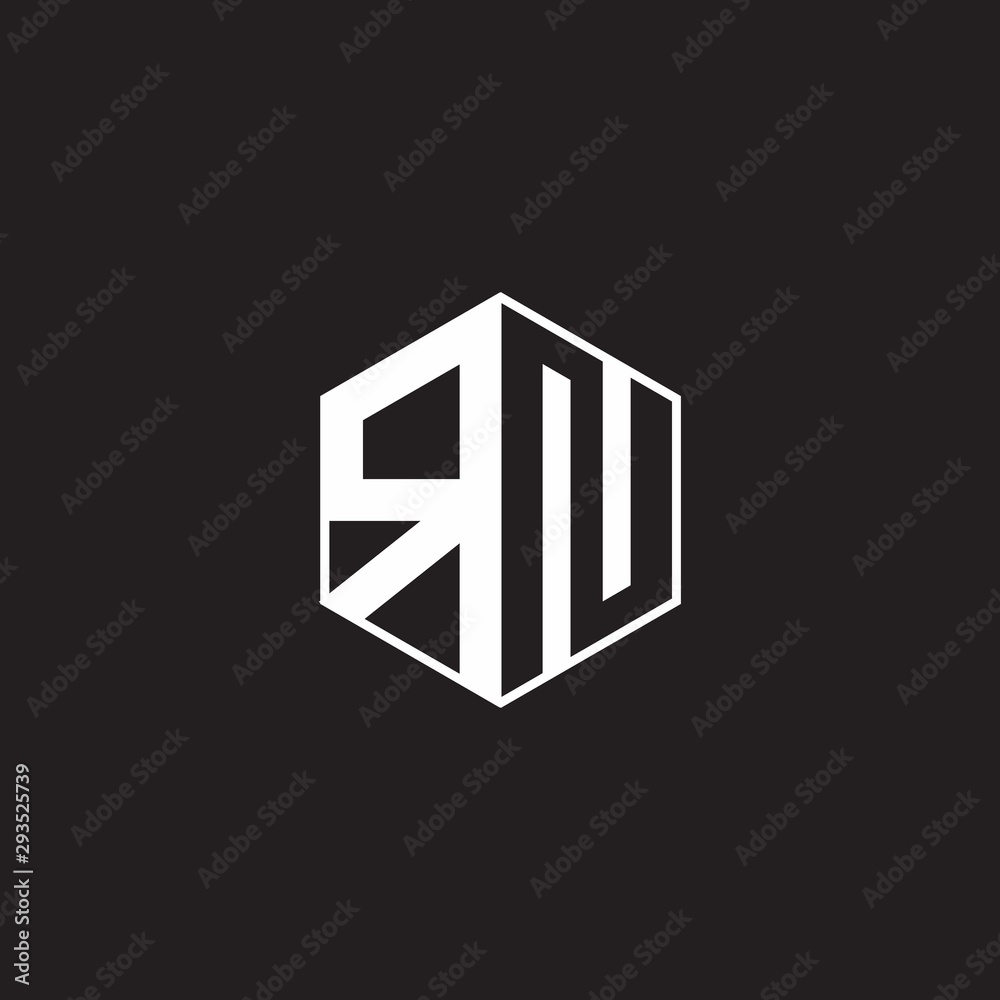 RN Logo monogram hexagon with black background negative space style RN Logo monogram hexagon with black background negative space style