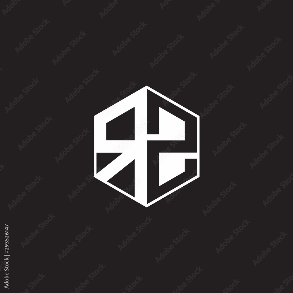 RZ Logo monogram hexagon with black background negative space style RZ Logo monogram hexagon with black background negative space style