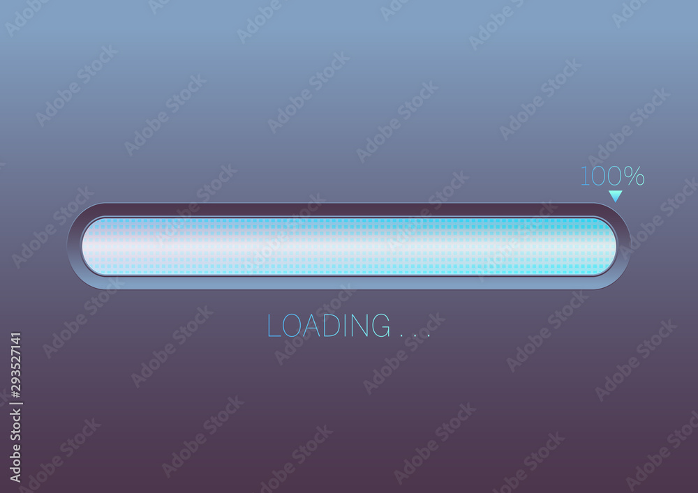 Glowing blue light progress loading bar 100% vector illustration, technology concept