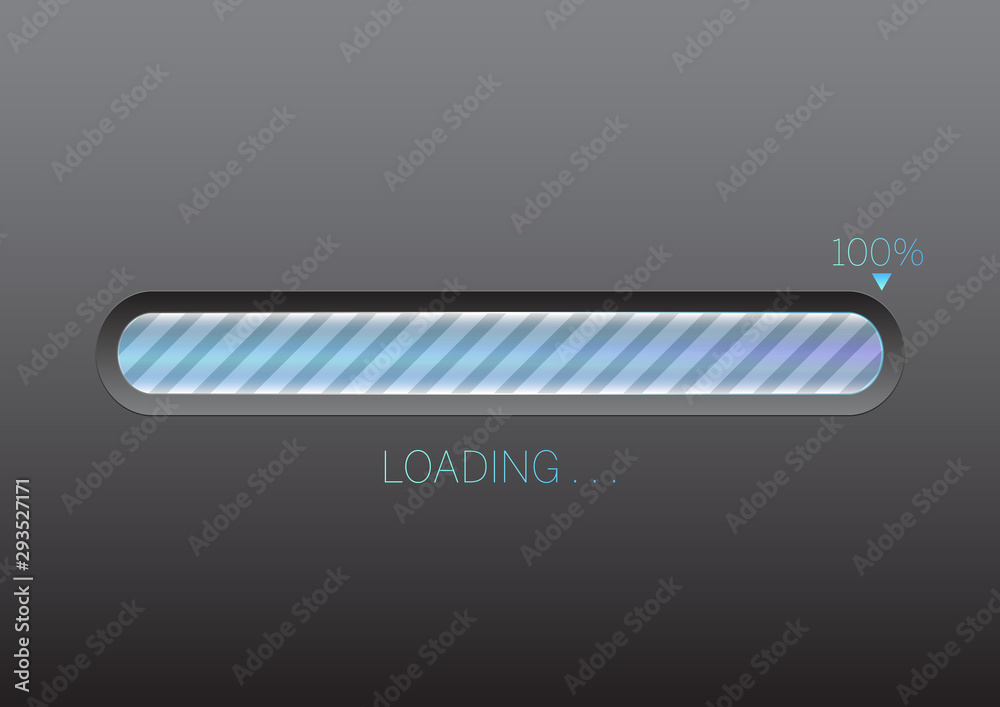 Glowing blue light progress loading bar 100% vector illustration, technology concept Glowing blue light progress loading bar 100% vector illustration, technology concept