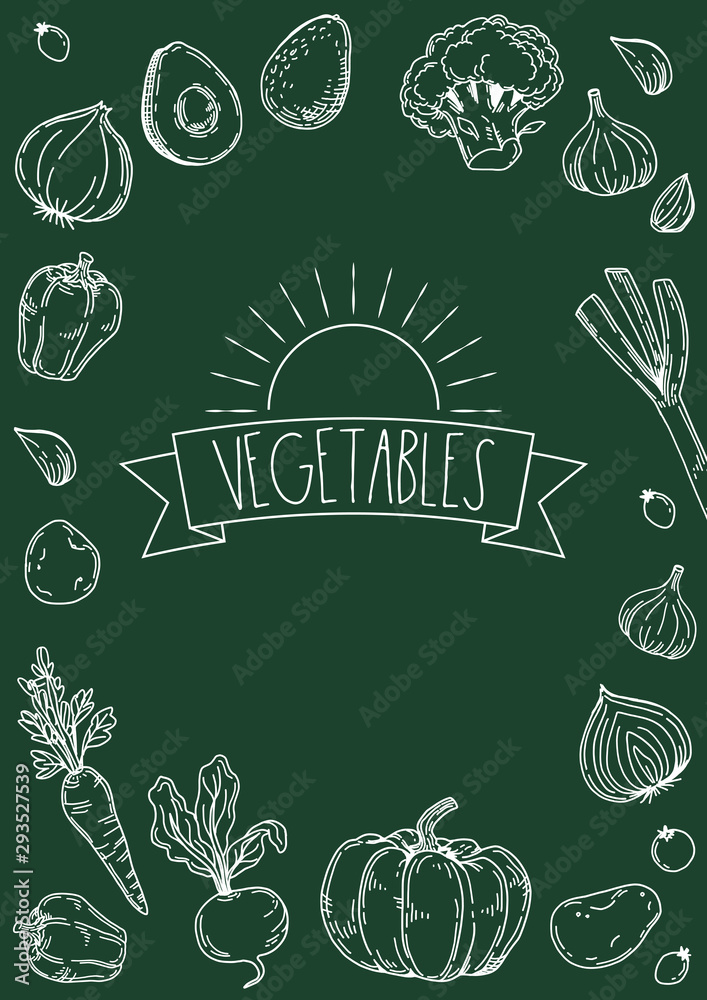 手描きイラスト 野菜背景 黒板 縦 Stock Vector Adobe Stock