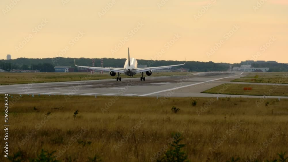 Landing in the evening at the airport of Europe Landing in the evening at the airport of Europe