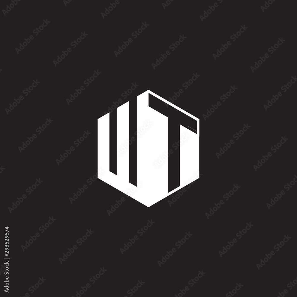 WT Logo monogram hexagon with black background negative space style WT Logo monogram hexagon with black background negative space style