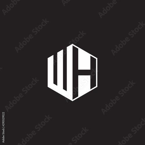 WH Logo monogram hexagon with black background negative space style