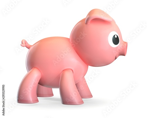 3D render of plastic pink toy pig isolated on white.