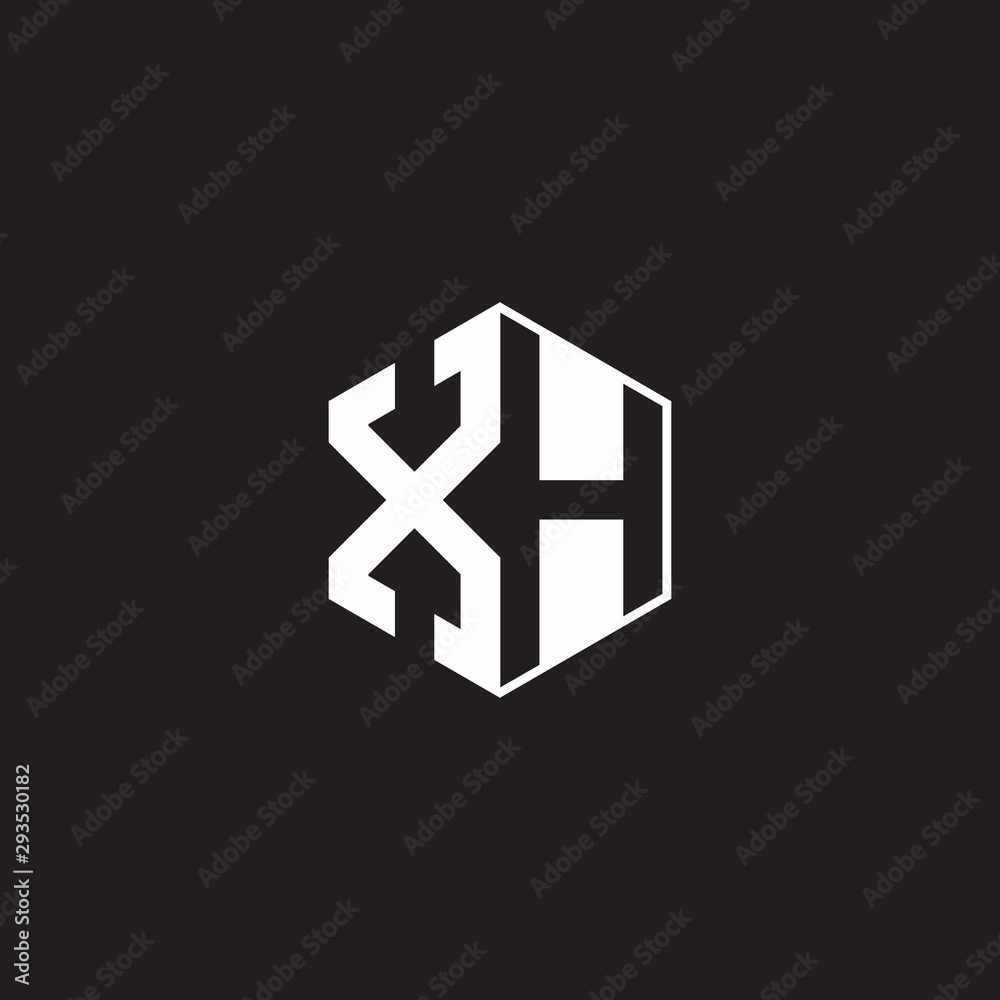 XH Logo monogram hexagon with black background negative space style XH Logo monogram hexagon with black background negative space style