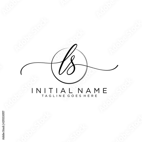 LS Initial handwriting logo with circle template vector.