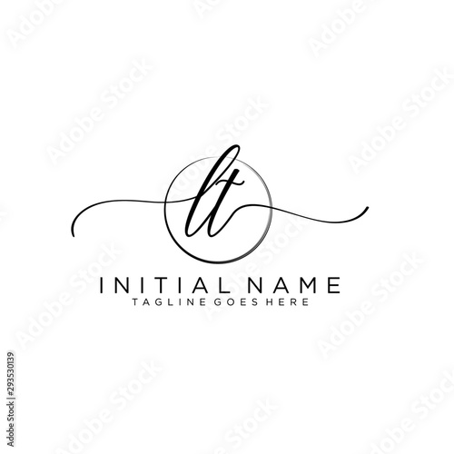 Plakat w ramie LT Initial handwriting logo with circle template vector.