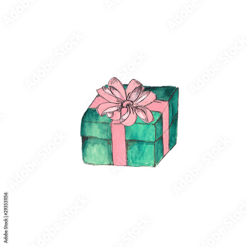 Watercolor hand drawn artistic colorful retro candy cane and gift boxes  isolated on white background © onanana